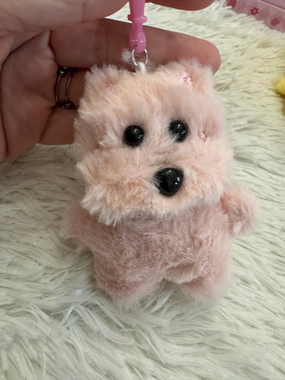 Pink fluffy dog keychain bag charm super cute